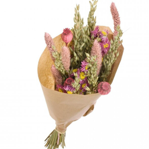 Déco bouquet fleurs séchées Naturel Rose 50 cm