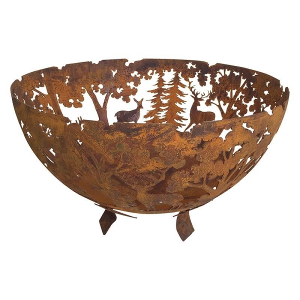 Brasero rouille en Acier avec Animaux et Arbres 58cm