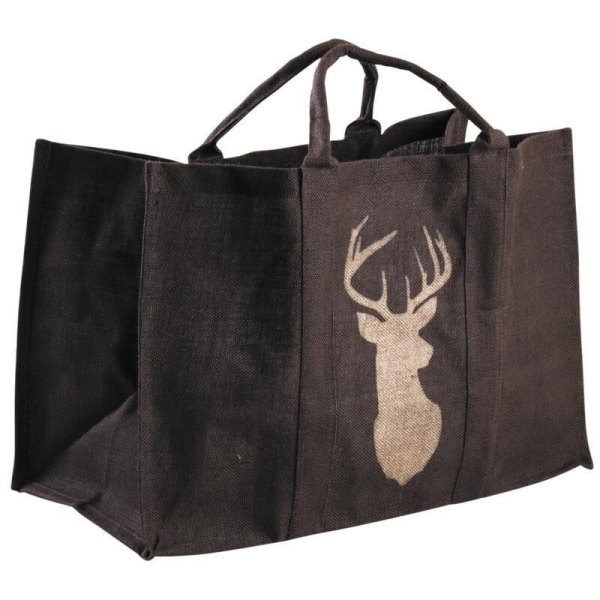 Sac à bûches toile de jute motif Cerf