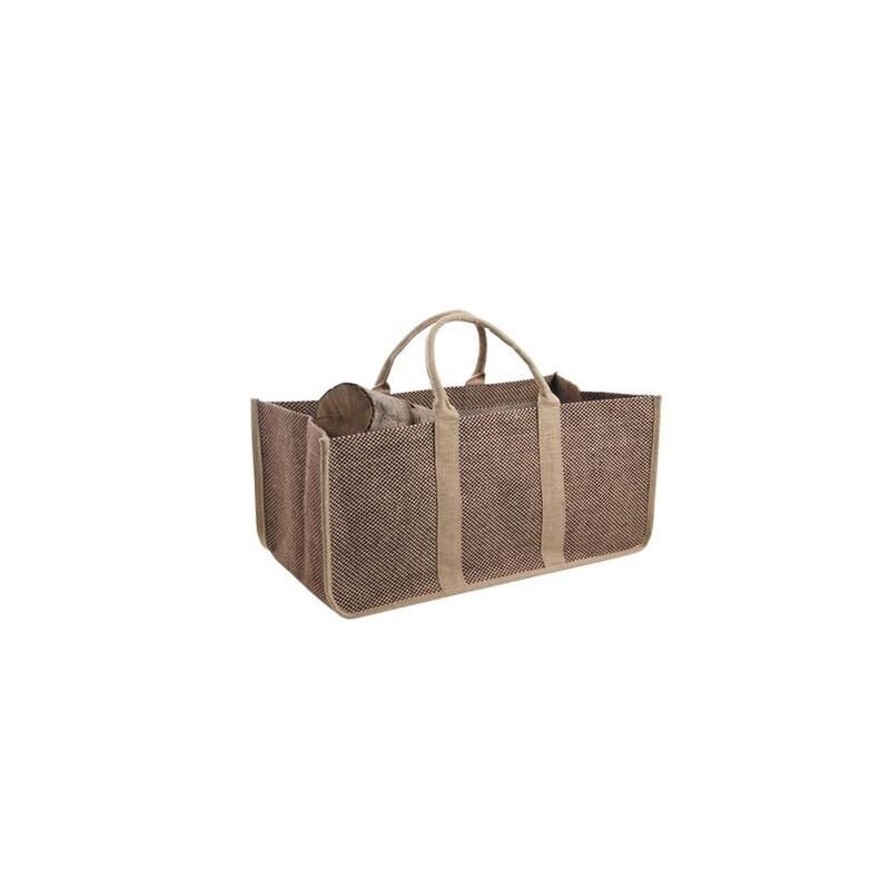 Sac à bûches beige en toile de jute plastifiée