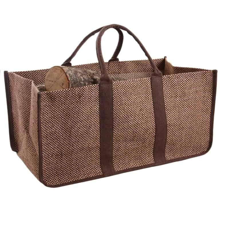 Sac à bûches marron en toile de jute plastifiée