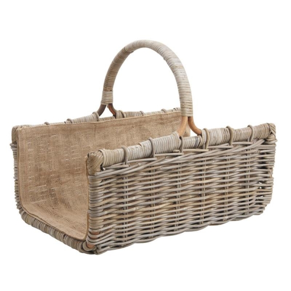 Panier à bûches osier et jute 55 cm