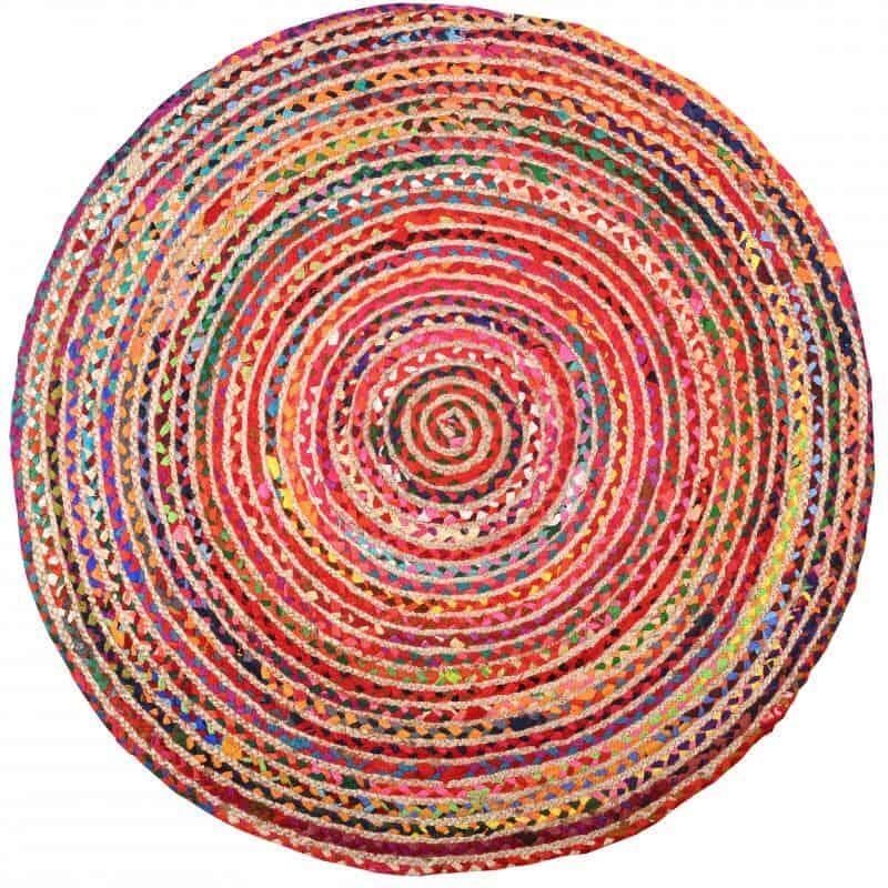 Tapis rond coloré Jute et coton Diam 120