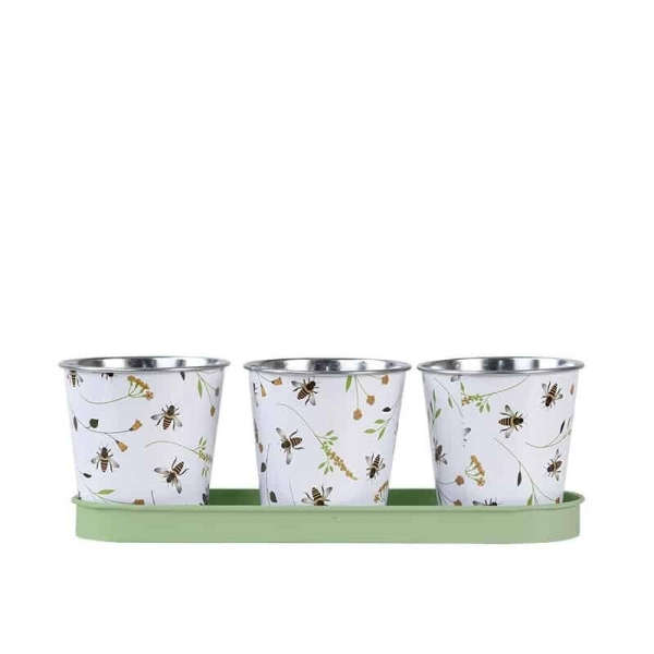 Jardinière en zinc 3 pots abeilles