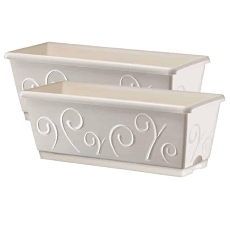 2 jardinières Volutes Blanc Perle 40cm