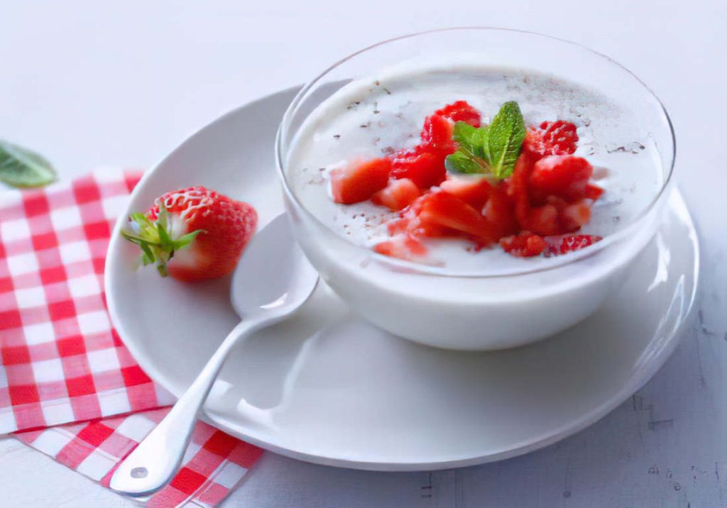 Salade de fraises au yaourt mentholé