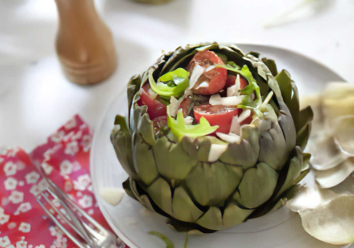 Salade composée dans une coque d'artichaut