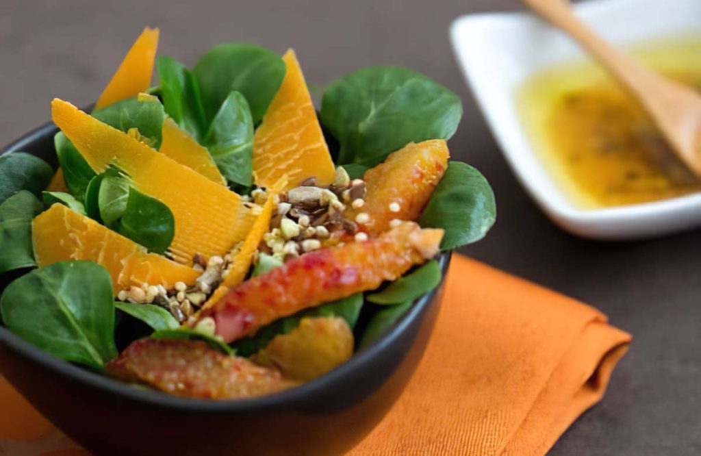 Recette de salade avec orange mache mimolette